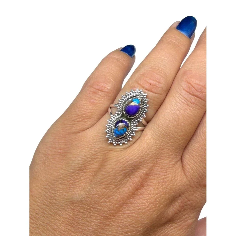 Kingman Purple Copper Turquoise Ring Size 6.5 Solid 925 Sterling Silver
